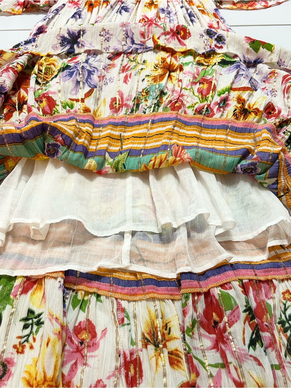 Me 2 Magic Bohemian Wildflower Floral Maxi Dress with Tiered Skirt Womens S - Picture 8 of 12